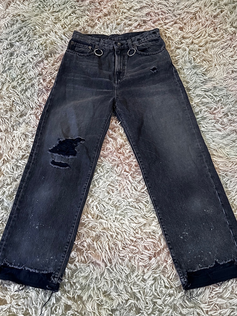 New R13 Distressed Black Jeans with Metal Rings Size 27